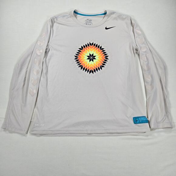 Nike N7 Cream Long Sleeve Standard Fit Native American Shirt Men's Size Large - Picture 1 of 7